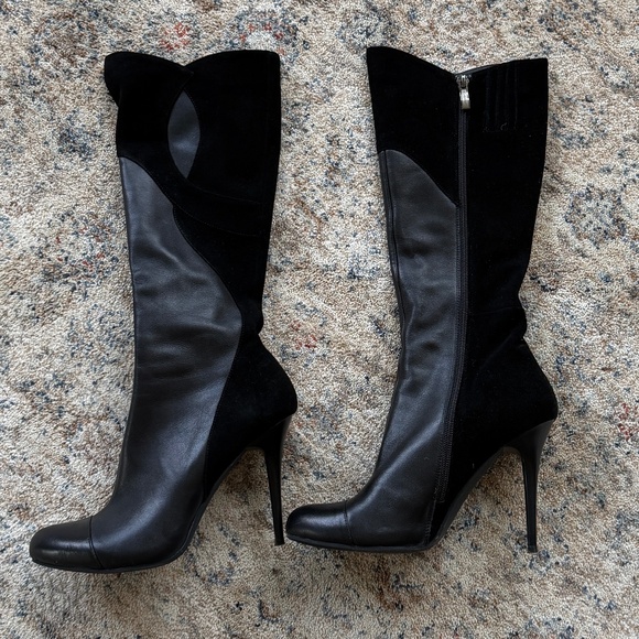 Kadandier Shoes - Black Heeled Suade Leather Boots Size 6.5 / 37